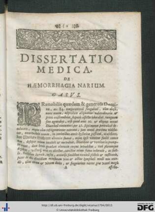 Dissertatio Medica De Haemorrhagia Narium.