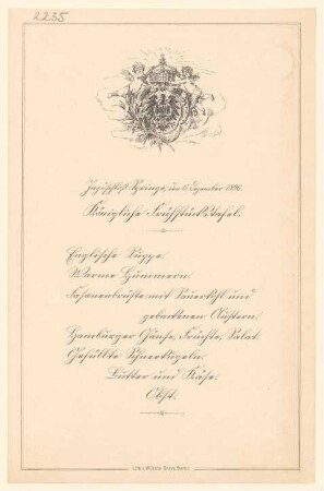 Menükarte : Königliche Frühstückstafel, Jagdschloß Springe