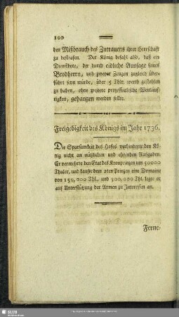 Freigebigkeit des Königs im Jahr 1736