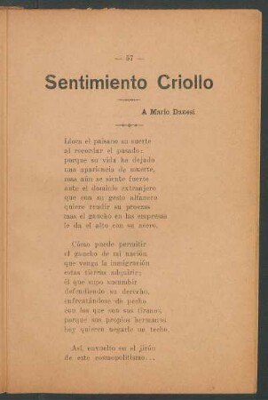 Sentimiento criollo : A Mario Danesi
