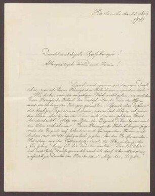 Schreiben von Ernst Fischer an die Großherzogin Luise; Bericht über eine Predigt und eine Verlosung des Gustav-Adolf-Frauenvereins