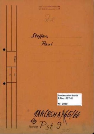 Personenheft Paul Steffen (*13.09.1881), Kriminalinspektor