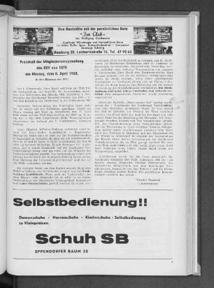 Protokoll der Mitgliederversammlung des EBV von 1875 am Montag, dem 8. April 1968