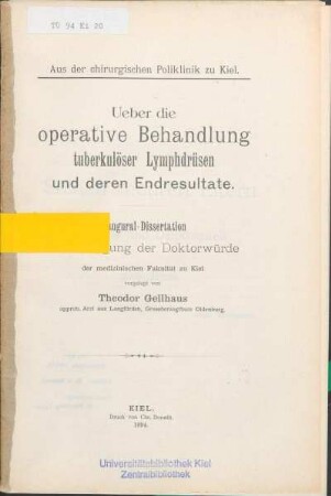 Ueber die operative Behandlung tuberkulöser Lymphdrüsen und deren Endresultate