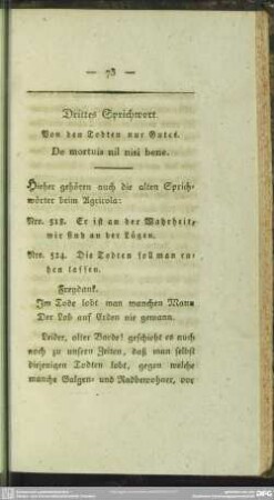 Drittes Sprichwort. Von den Todten nur Gutes. De mortuis nil nisi bene