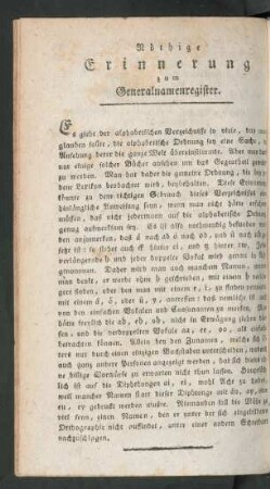 Nöthige Erinnerung zum Generalnamenregister