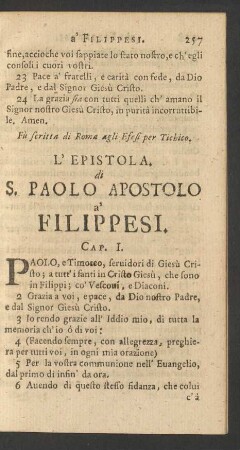 L'Epistola, di S. Paolo Apostolo a' Filippesi
