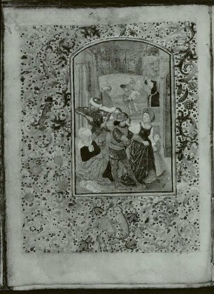 Horarium latinum, genannt Dresdner Gebetbuch : Illuminierte Seite mit Bethlehemitischem Kindermord. Blatt 67 aus: Horarium latinum (Stundenbuch), genannt Dresdner Gebetbuch. Niederländisch, um 1500. Wasserfarben auf Pergament; 13,5 x 9,5 cm. Dresden: SLUB Mscr.Dresd.A.311