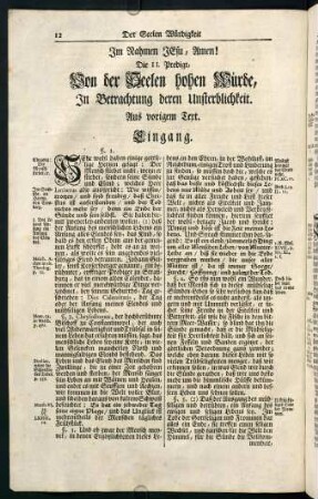 12-23, Die II. Predigt, Von der Seelen hohen Würde, In Betrachtung deren Unsterblichkeit.