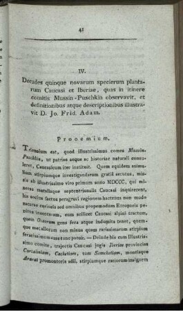 IV. Decades quinque novarum specierum plantarum Caucasi et Iberiae, quas in itinere comitis Mussin-Puschkin observavit...