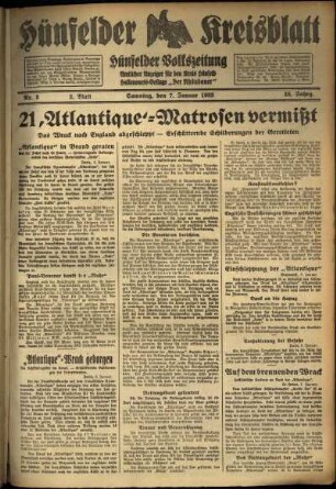 Zweite Ausgabe vom Samstag, den 07. Januar 1933.