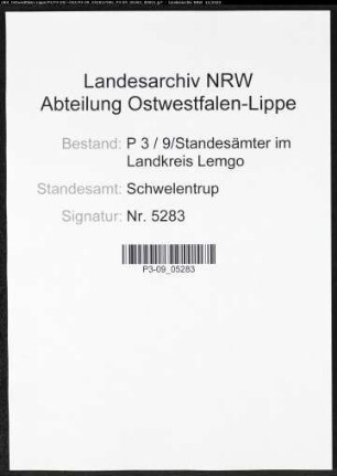 Sterberegister Standesamt Schwelentrup
