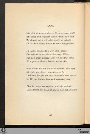 LXXX: Wie fehlt mirs wenn ich von Dir schreib an kraft!