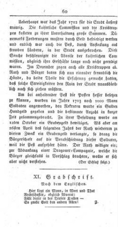 XI. Grabschrift. Nach dem Englischen.