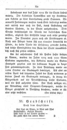 XI. Grabschrift. Nach dem Englischen.