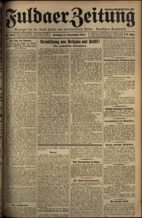 Erste Ausgabe vom Freitag, den 12. Dezember 1930.