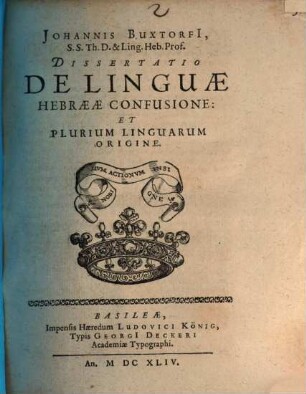 Diss. de linguae Hebraeae confusione et plurium linguarum origine