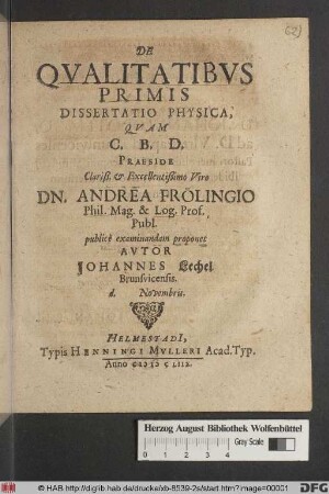 De Qualitatibus Primis Dissertatio Physica