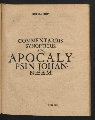 Commentarius Synopticus In Apocalypsin Johannaeam.