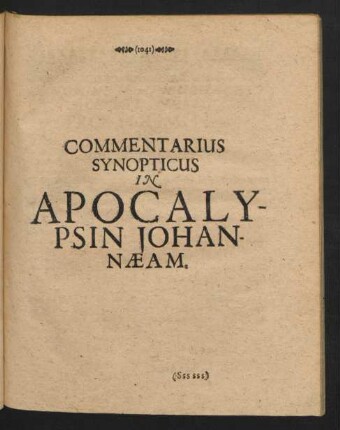 Commentarius Synopticus In Apocalypsin Johannaeam.