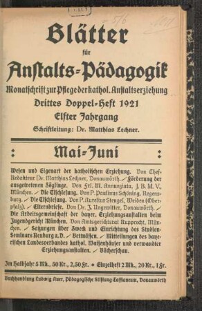 Mai-Juni: Drittes Doppelheft 1921