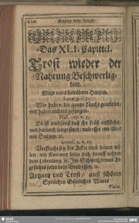Das XLI. Capittel. Trost wieder der Nahrung Beschwerligkeit