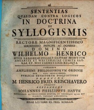 Sententias quasdam contra logicos in doctrina de syllogismis
