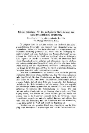 Lübens Bedeutung für die methodische Entwickelung des naturgeschichtlichen Unterrichts