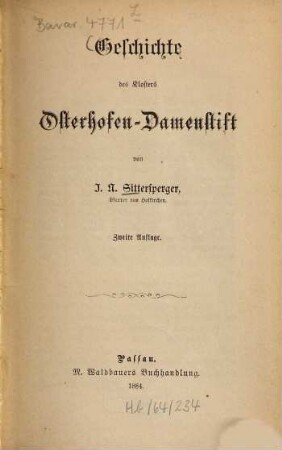 Geschichte des Klosters Osterhofen-Damenstift
