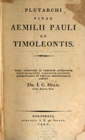 Plutarchi Vitae Aemilii Pauli et Timoleontis