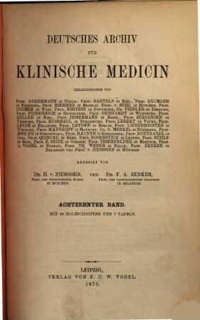 Deutsches Archiv für klinische Medizin. 18. 1876