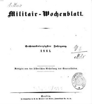 Militär-Wochenblatt : unabhängige Zeitschrift für die deutsche Wehrmacht. 46. 1861