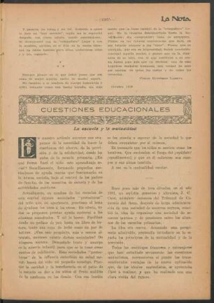 Cuestiones educacionales : La escuela y la mutualidad