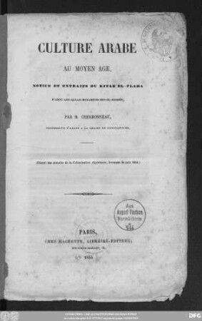 Culture arabe au moyen age, notice et extraits du Kitab el-flaha d'Abou-Abd-Allah-Mohammed-Ben-El-Hussein
