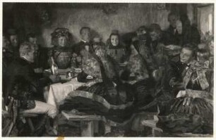 Hessische Bauernhochzeit : Bantzer, Carl : Hessische Bauernhochzeit, Öl auf Leinwand, 131 x 213 cm, 1904