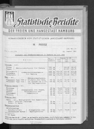 Erzeuger- und Großhandelspreise in Hamburg im Juli 1963 : Lfd. Nr. 27