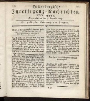 XLIX. Stück... den 7. December 1805 - LII. Stück... den 28. December 1805.