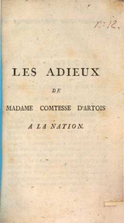 L' Adieux de Mad. Comtesse d'Artois à la nation