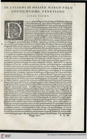 Libro primo: De i viaggi di Messer Marco Polo gentil'huomo venetiano