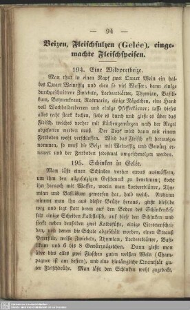 Beizen, Fleischsulzen (Gelée), eingemachte Fleischspeisen