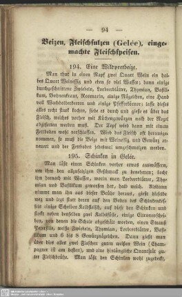Beizen, Fleischsulzen (Gelée), eingemachte Fleischspeisen