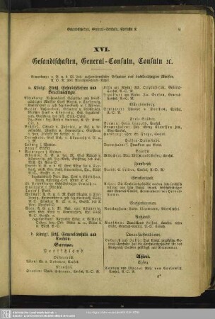 XVI. Gesandtschaften, General-Consuln, Consuln [et]c.