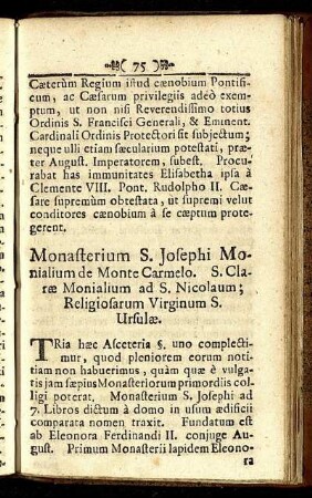 Monasterium S. Josephi Monialium de Monte Carmelo....