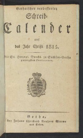 1815: Gothaischer verbesserter Schreib-Kalender auf das ...