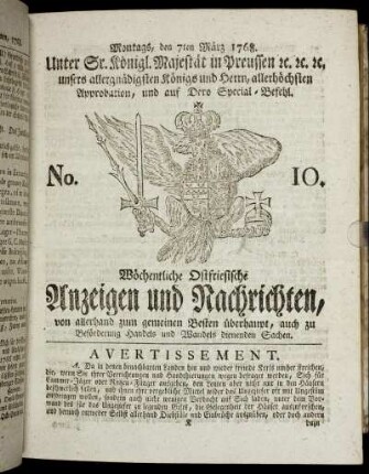 No. 10. Montags, den 7ten März 1768.