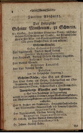 Zweiter Abschnitt. Das Herzogliche Geheime Ministerium, zu Schwerin