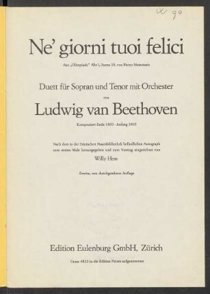 Ne' giorni tuoi felici : aus "Olimpiade" Akt 1, Szene 10, von Pietro Metastasio : Duett für Sopran und Tenor mit Orchester