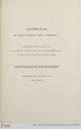 Austellung / Versteigerung ebendaselbst