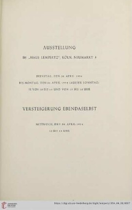 Austellung / Versteigerung ebendaselbst