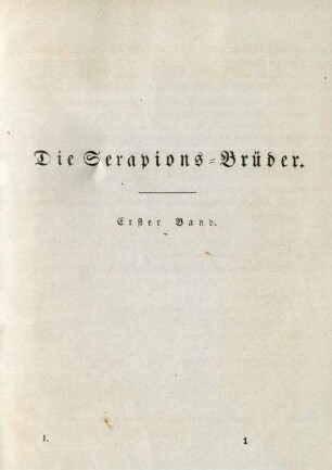 Die Serapions-Brüder. Erster Band